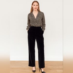 Black Velvet High Waist Pleated Straight Leg Pants 14 Fully Lined Pockets 90's